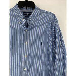 POLO RALPH LAUREN Classic Fit Long Sleeve Button Shirt 17 XL Blue White Striped‎
